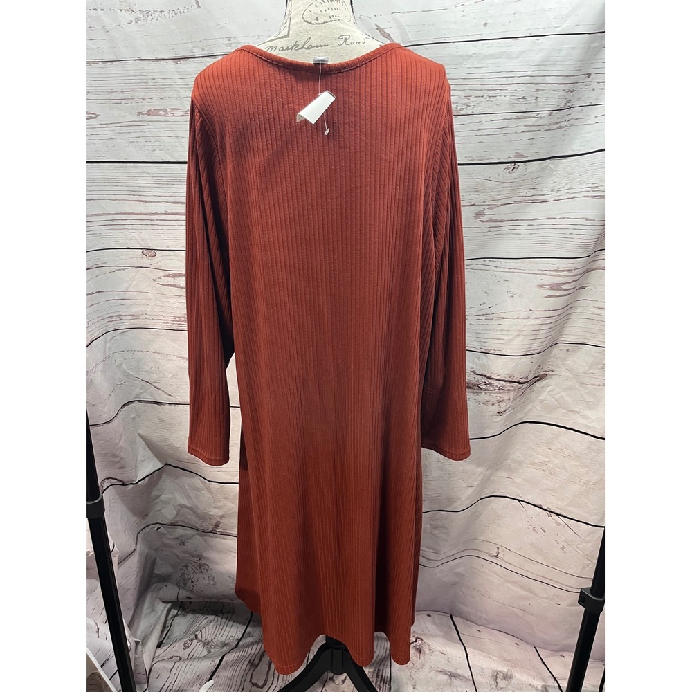 Old Navy Womens 4X Rust Ribbed Knit Long Sleeve Scoop Neck Swing Dress NWT - Picture 4 of 4